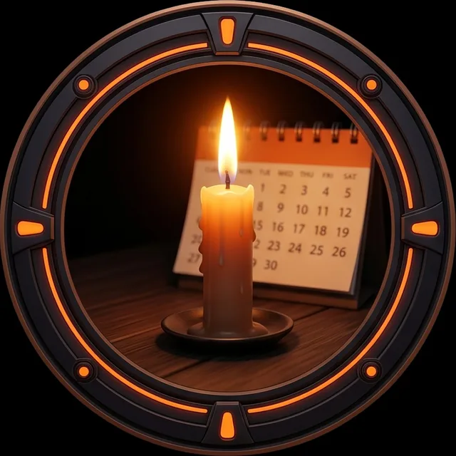 A candle in front of a calendar