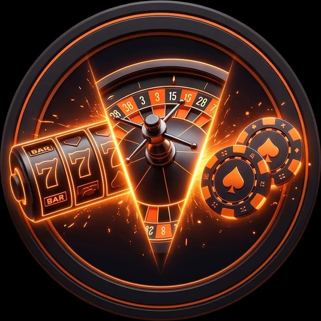Slot reels, a roulette wheel, and poker chips